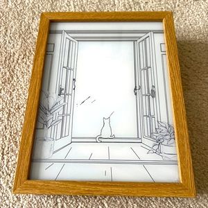 Wooden cat picture frame light